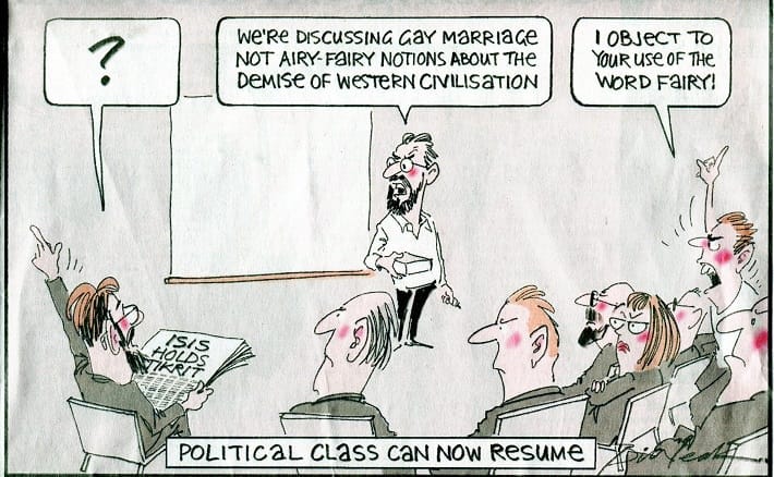 Cartoon showing most citizens are deluded