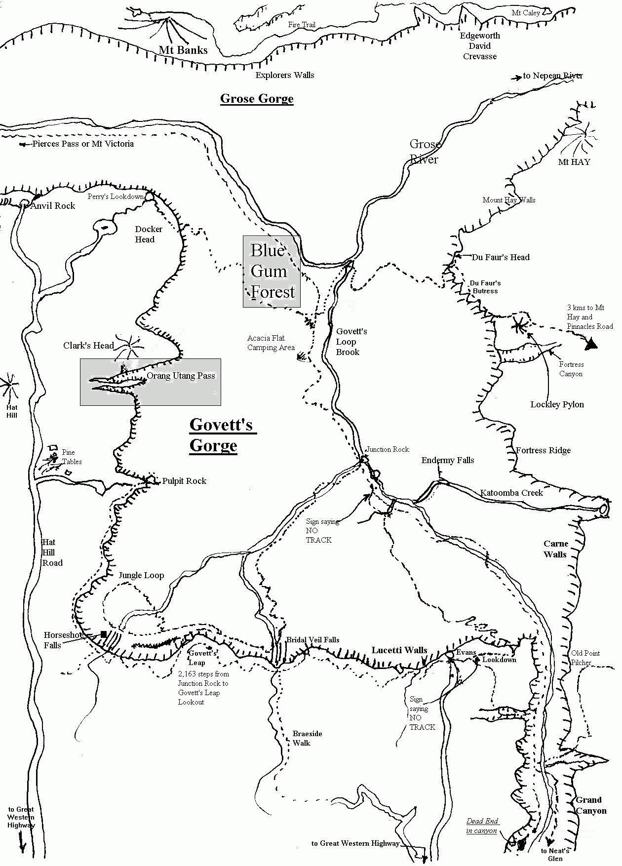Walking track map of Govett's Gorge