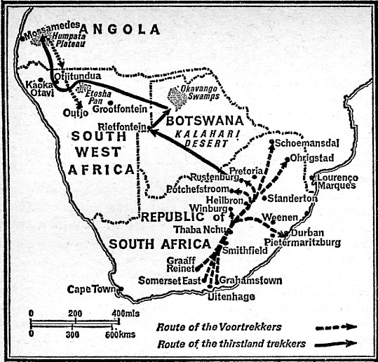  Map of the route of the Thirstland Trekkers